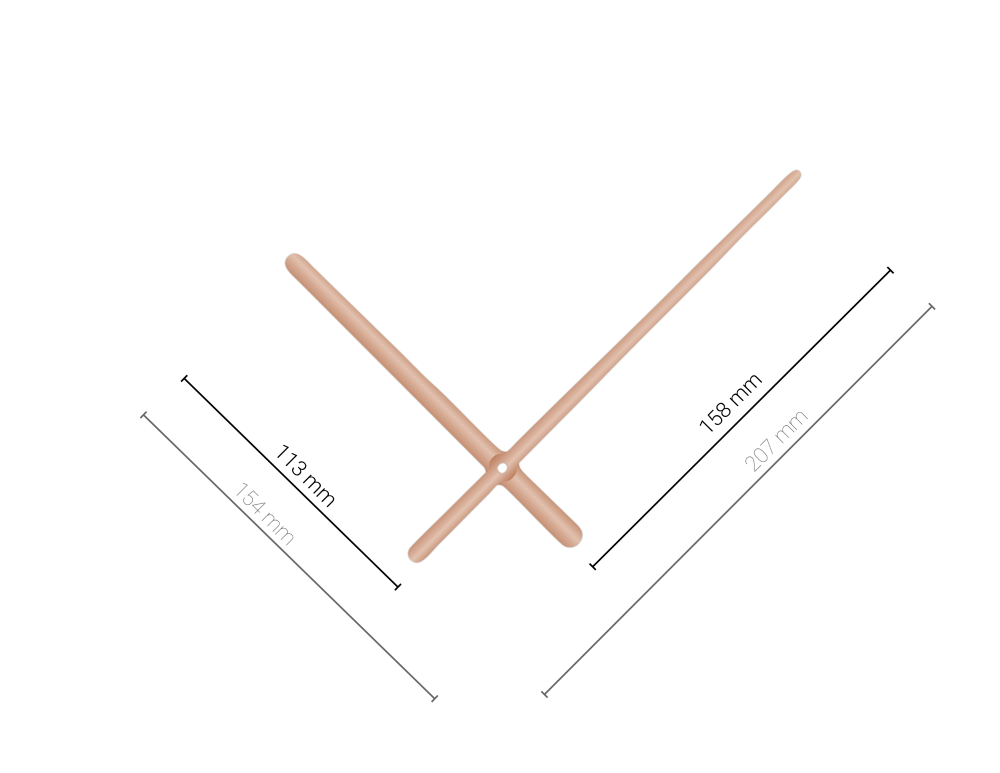 Rose gold oblé hliníkové ručičky na hodiny 158 mm | 113 mm