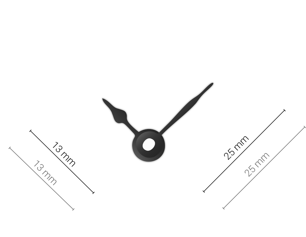Malé černé hliníkové ručičky na hodiny Classic 25 mm | 19 mm