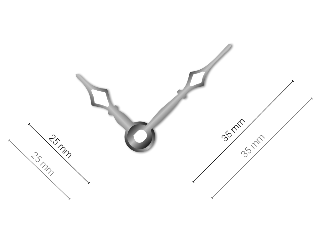Malé stříbrné hliníkové ručičky na hodiny Classic 35 mm | 24 mm