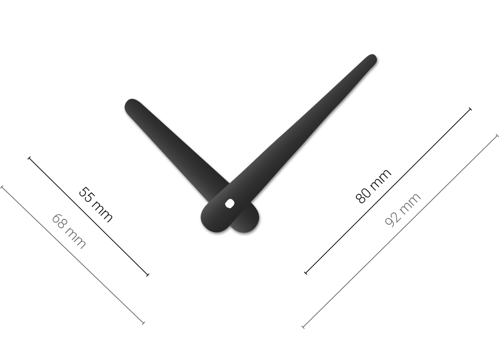 Černé oblé hliníkové ručičky na hodiny 79 mm | 55 mm APH0110B