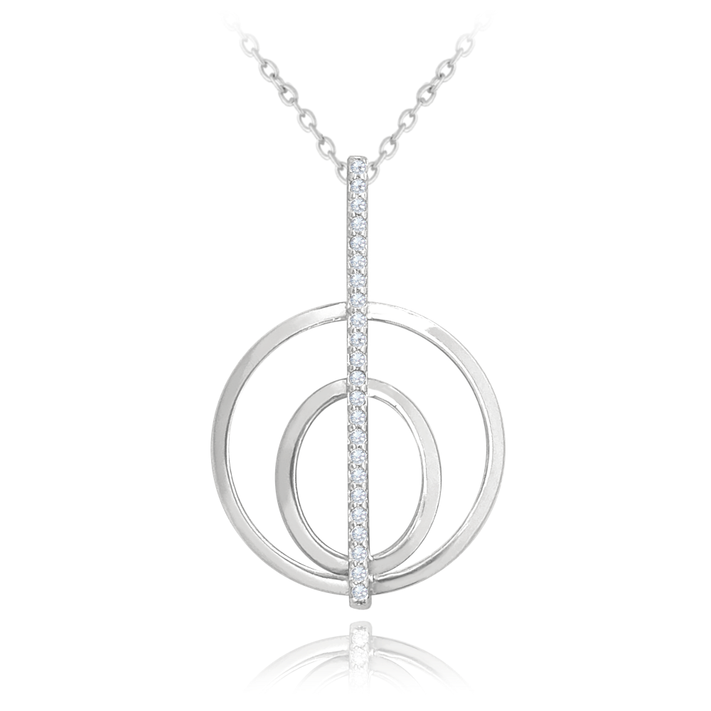 MINET Moderní stříbrný náhrdelník KRUHY se zirkony JMAS0161SN45