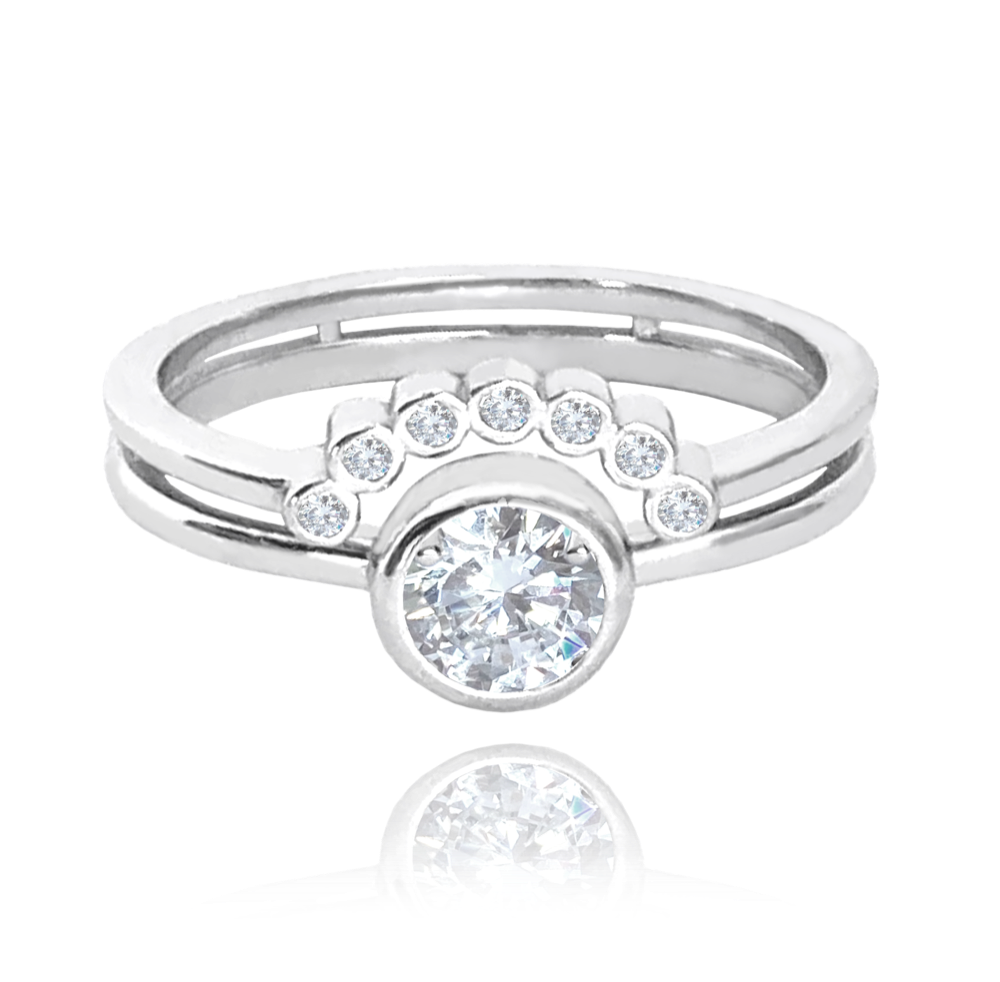 MINET Elegantní stříbrný prsten s bílými zirkony vel. 59