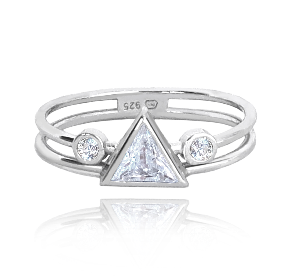 MINET Stříbrný prsten TROJÚHELNÍK se zirkony vel. 55 JMAS0163SR55