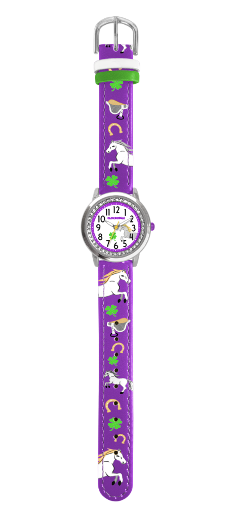 CLOCKODILE Fialové dívčí dětské hodinky a kamínky KONÍK CWG5130
