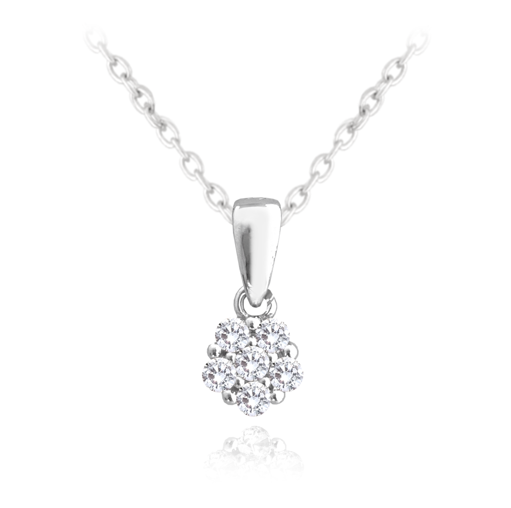 MINET Stříbrný náhrdelník KYTIČKA s bílými zirkony JMAD0037SN38