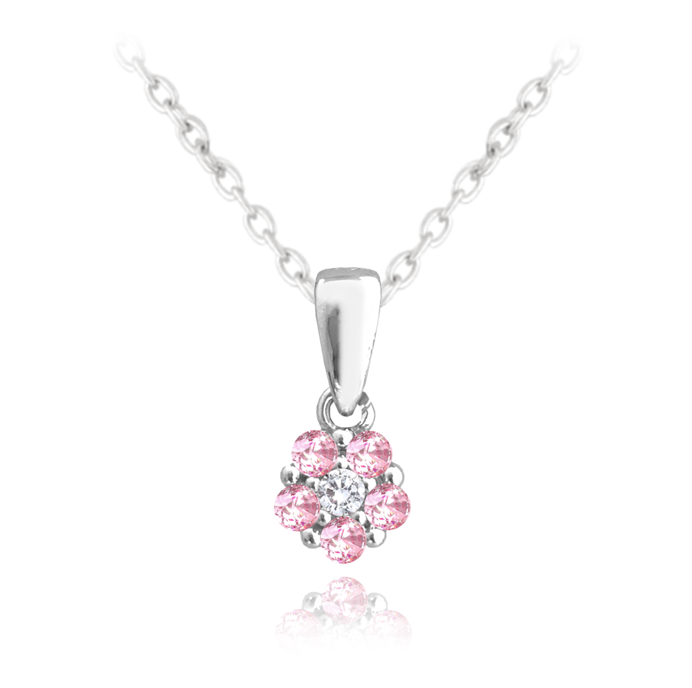 MINET Stříbrný náhrdelník KYTIČKA s růžovými zirkony JMAD0037PN38