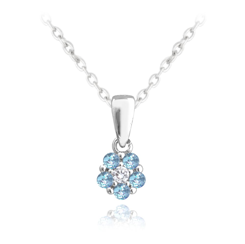 MINET Stříbrný náhrdelník KYTIČKA se světle modrými zirkony JMAD0037AN38