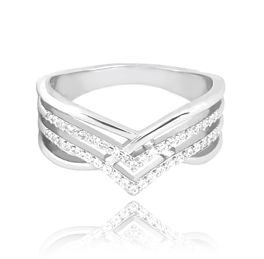 MINET Stříbrný propletený prsten s bílými zirkony vel. 55