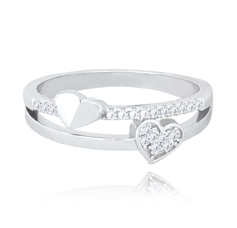 MINET Stříbrný srdíčkový prsten LOVE se zirkony vel. 58