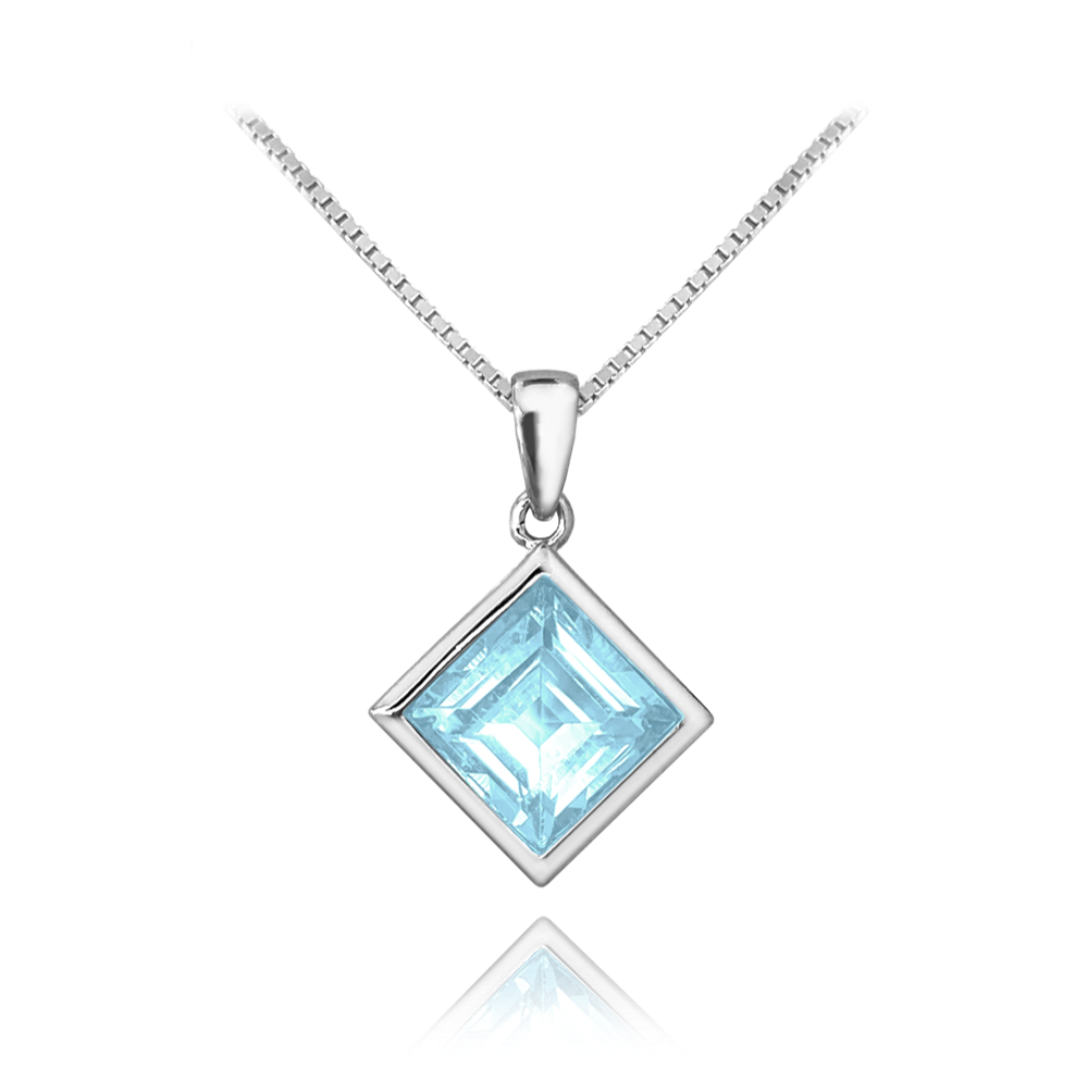 MINET Elegantní stříbrný náhrdelník světle modrý přírodní TOPAZ JMAS6001AN45