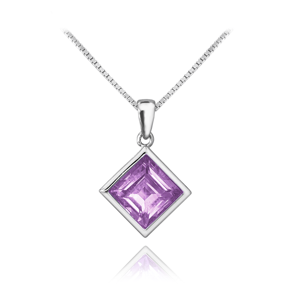 MINET Elegantní stříbrný náhrdelník fialový přírodní AMETYST JMAS6001FN45