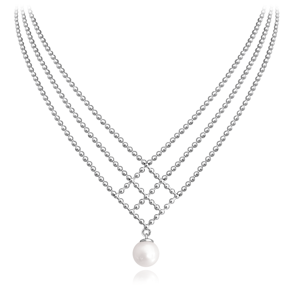 MINET Luxusní stříbrný náhrdelník s přírodní bílou perlou JMAS7036SN48