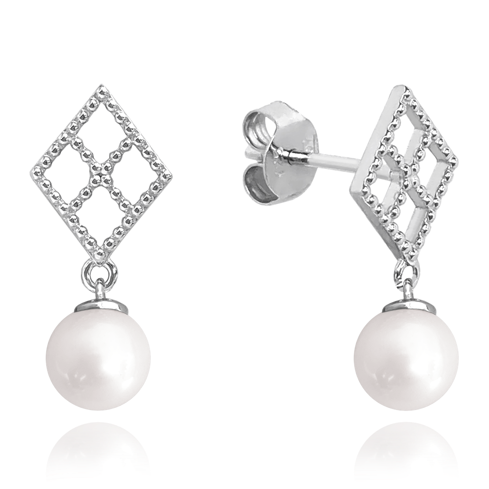 MINET Luxusní stříbrné náušnice s přírodní bílou perlou