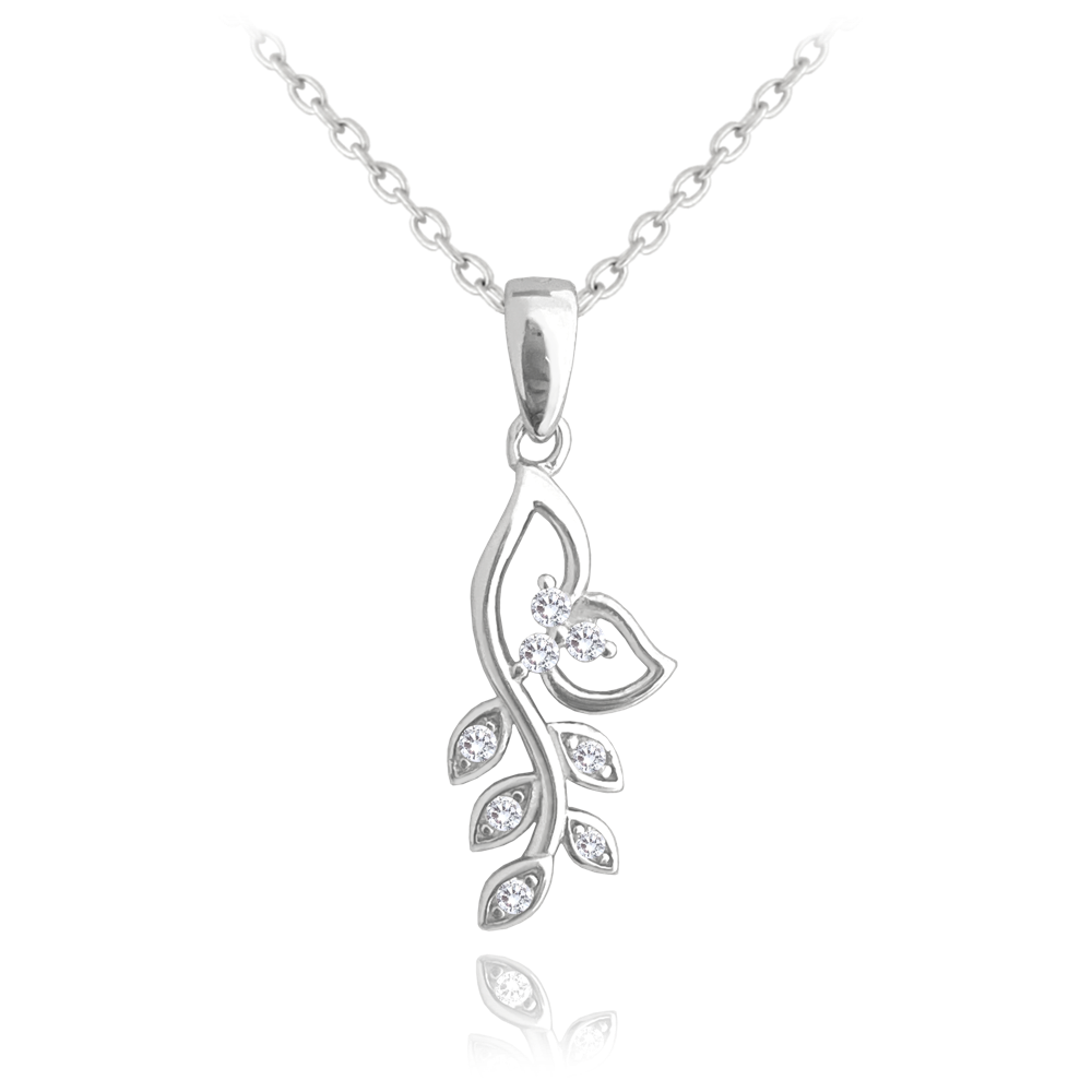 MINET Stříbrný náhrdelník LÍSTKY s bílými zirkony JMAS0167SN45