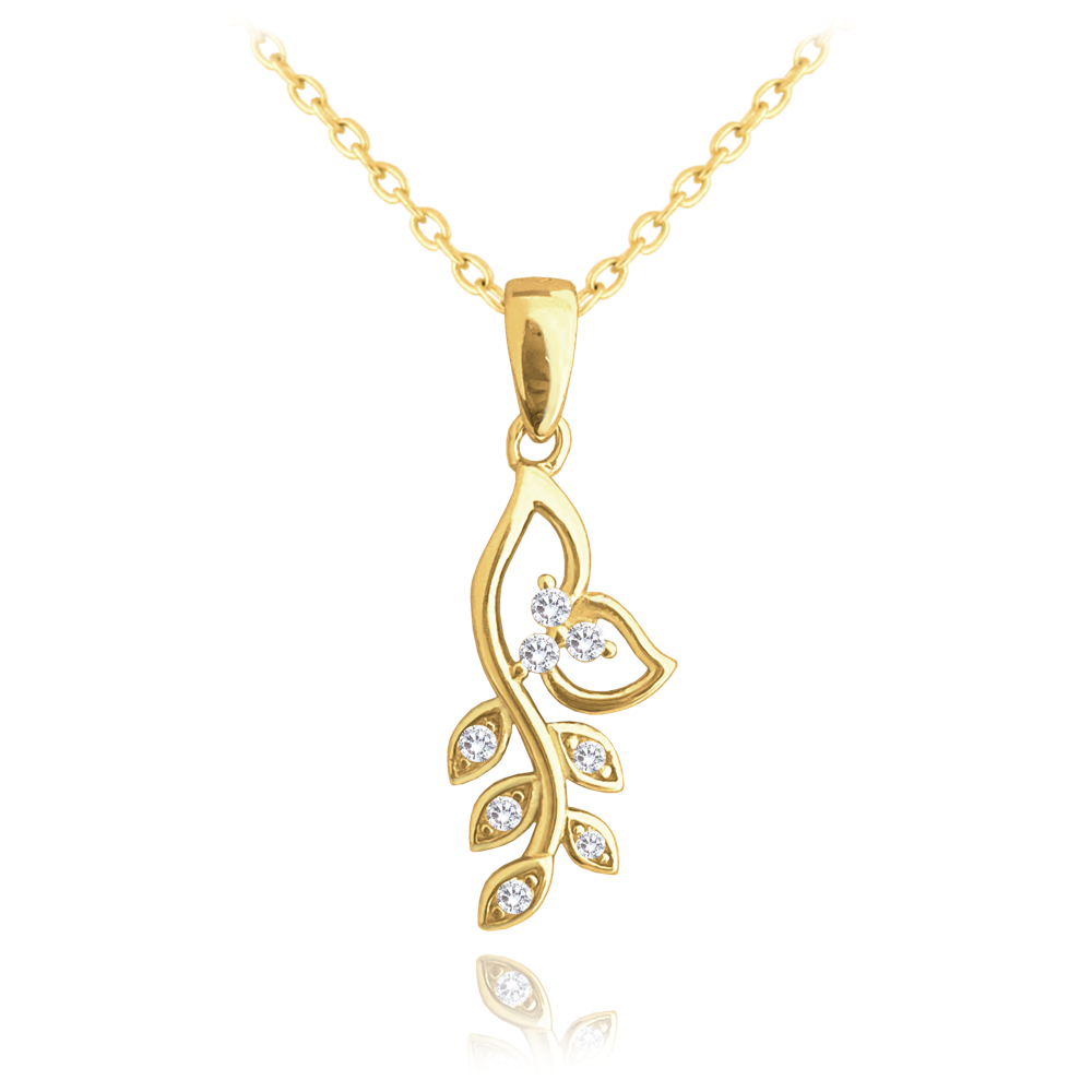 MINET Pozlacený stříbrný náhrdelník LÍSTKY s bílými zirkony JMAS0167GN45