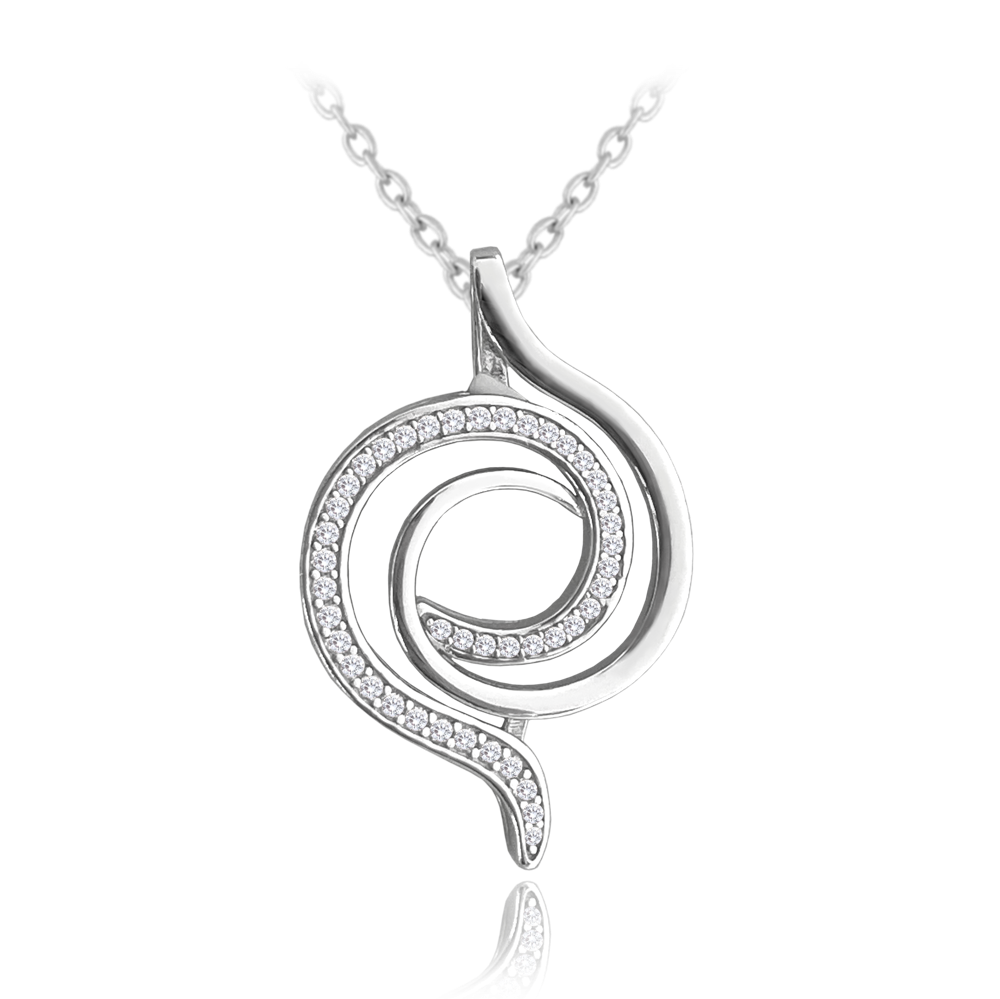 MINET Stříbrný náhrdelník SPIRÁLA s bílými zirkony JMAS0166SN45