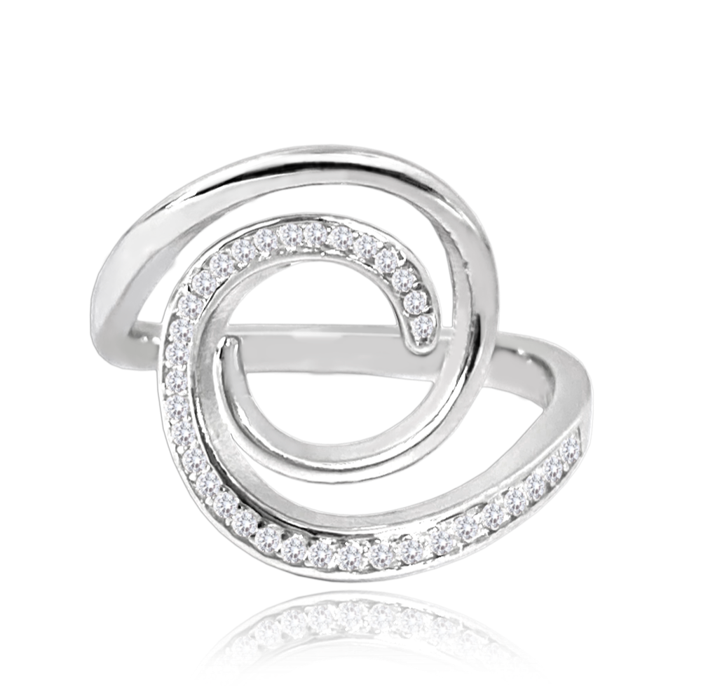 MINET Stříbrný prsten SPIRÁLA s bílými zirkony vel. 53 JMAS0166SR53