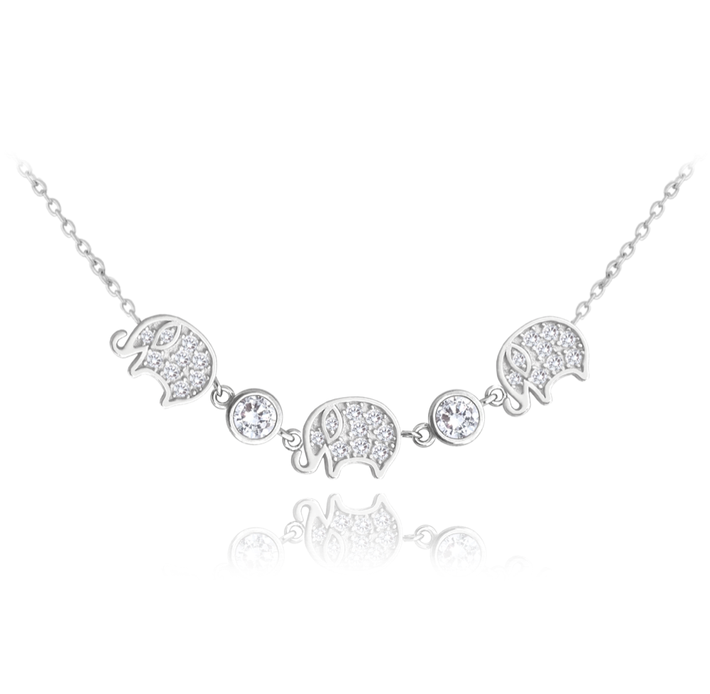 MINET Stříbrný náhrdelník SLONI se zirkony JMAS0170SN45