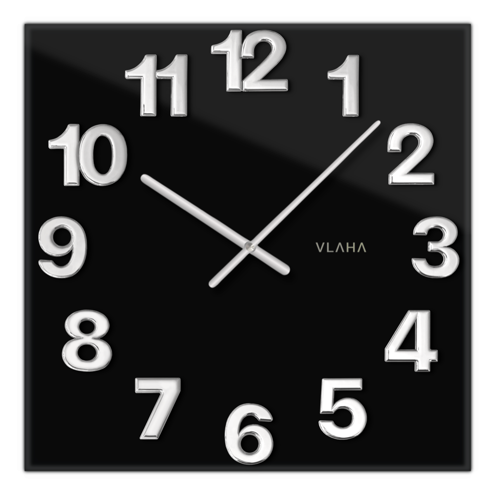 VLAHA GLASSICO Skleněné černé hodiny vyrobené v Čechách VCT1100