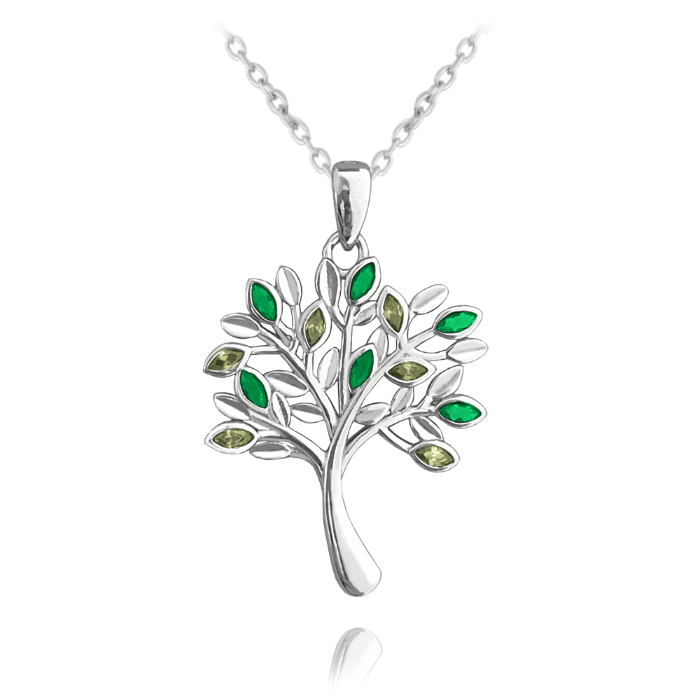 MINET Stříbrný náhrdelník STROM ŽIVOTA s zelenými zirkony JMAS5061ZN45