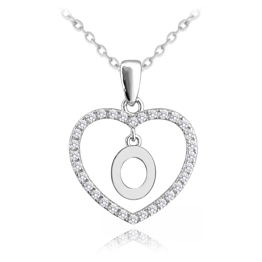 MINET Stříbrný náhrdelník písmeno v srdíčku "O" se zirkony