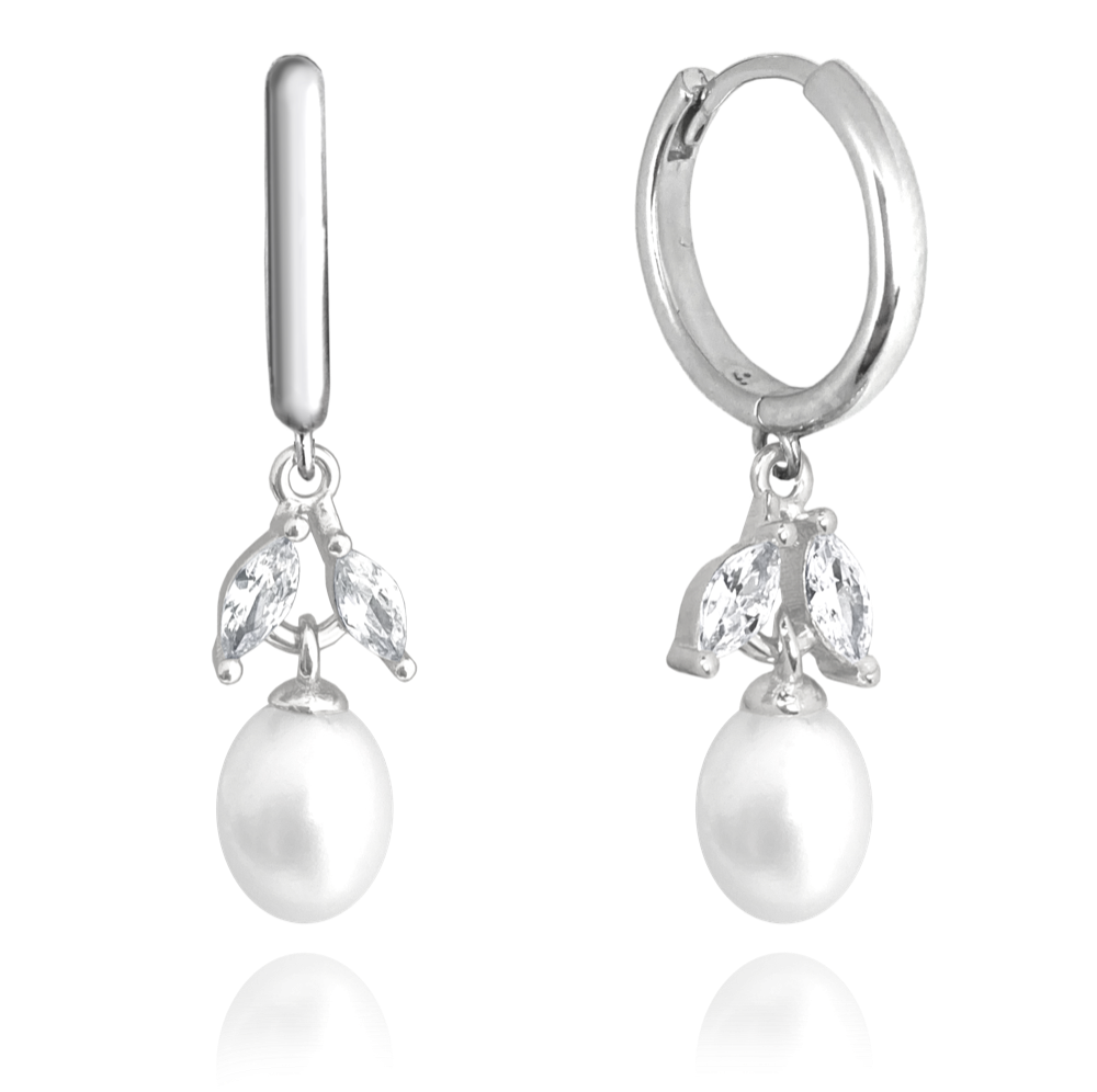MINET Zdobné stříbrné náušnice přírodní perly s bílými zirkony JMAS7037SE00