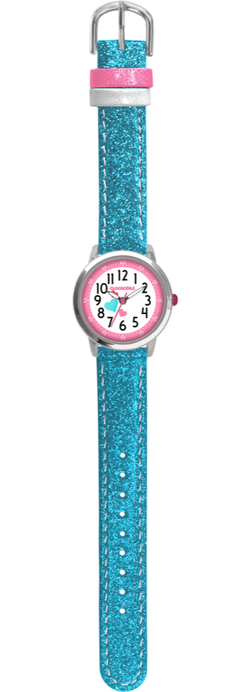 CLOCKODILE Tyrkysové třpytivé dívčí dětské hodinky HEARTS CWG5066