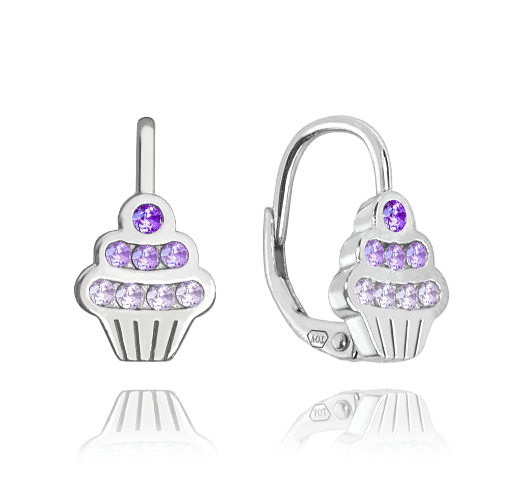 MINET Stříbrné náušnice MUFFINY s fialovými zirkony JMAD0038PE00