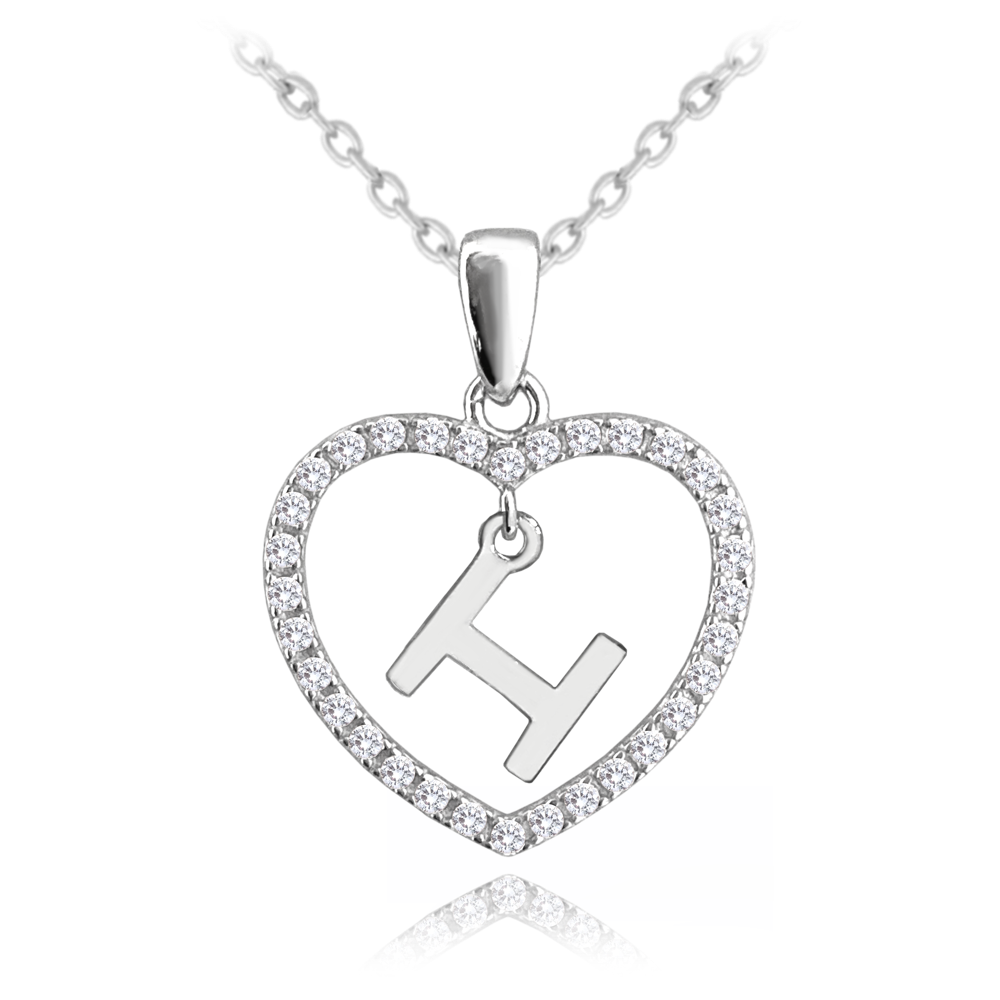 MINET Stříbrný náhrdelník písmeno v srdíčku "H" se zirkony JMAS900HSN45