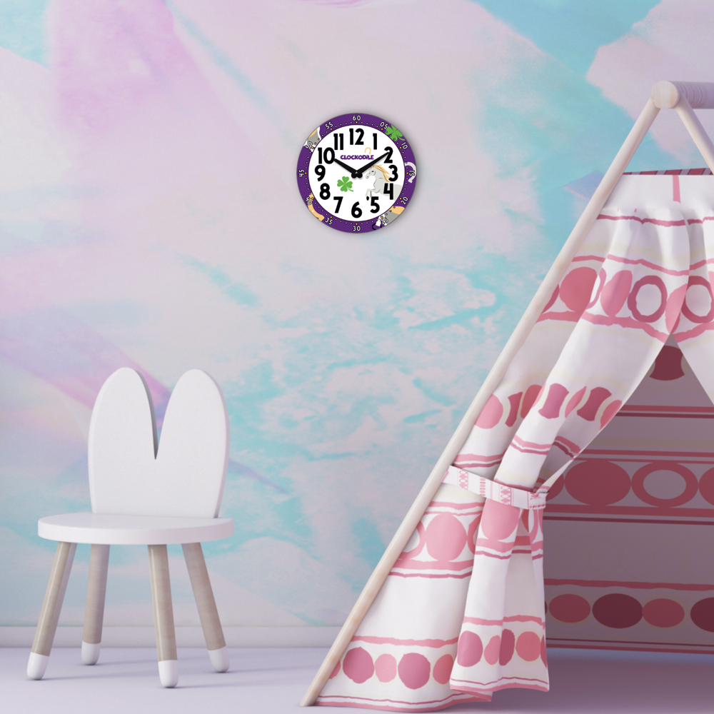 CLOCKODILE Dětské nástěnné hodiny fialové s koněm ⌀25cm CCT0030