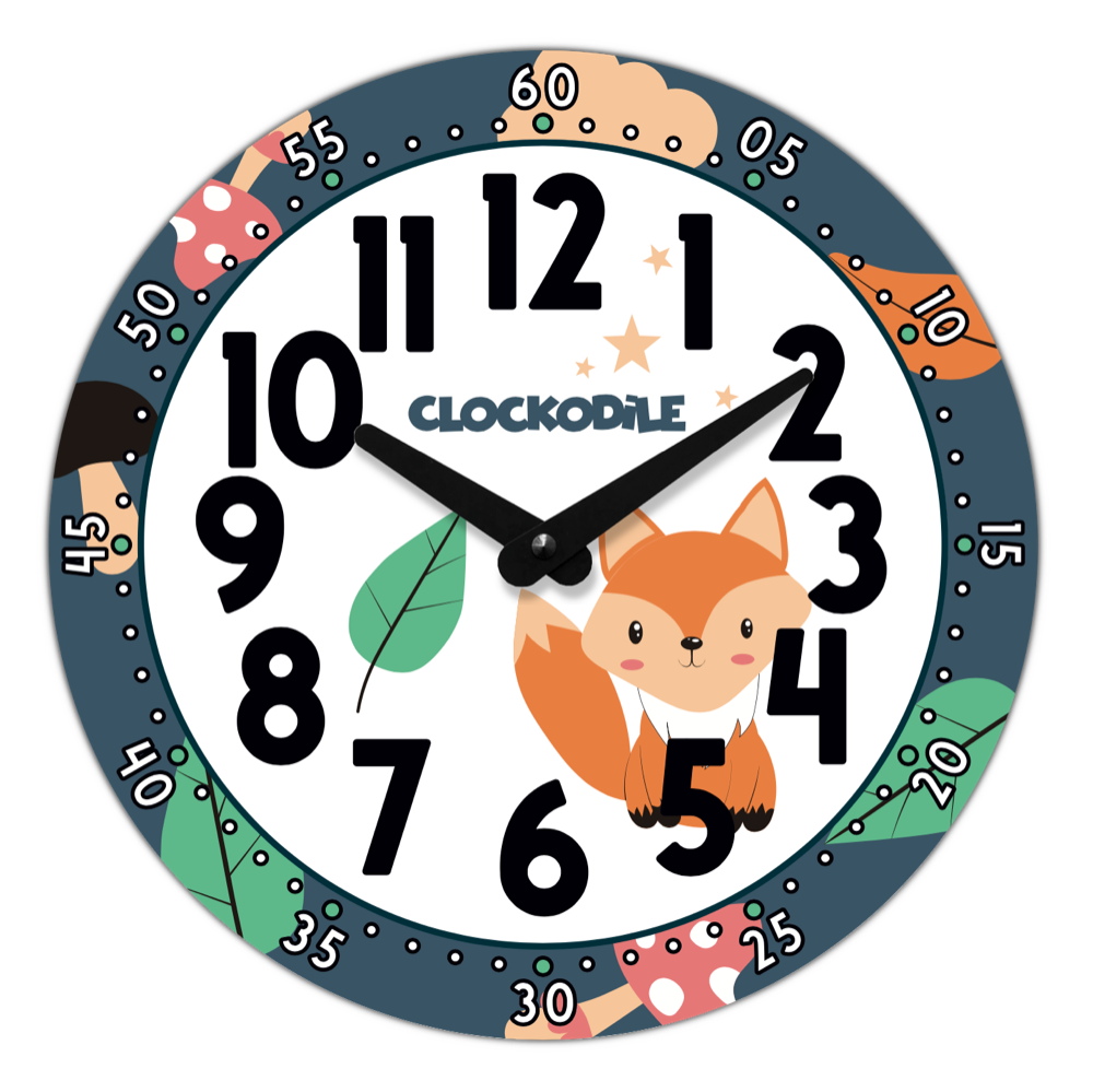 CLOCKODILE Dětské nástěnné hodiny modré s liškou ⌀25cm CCT0031