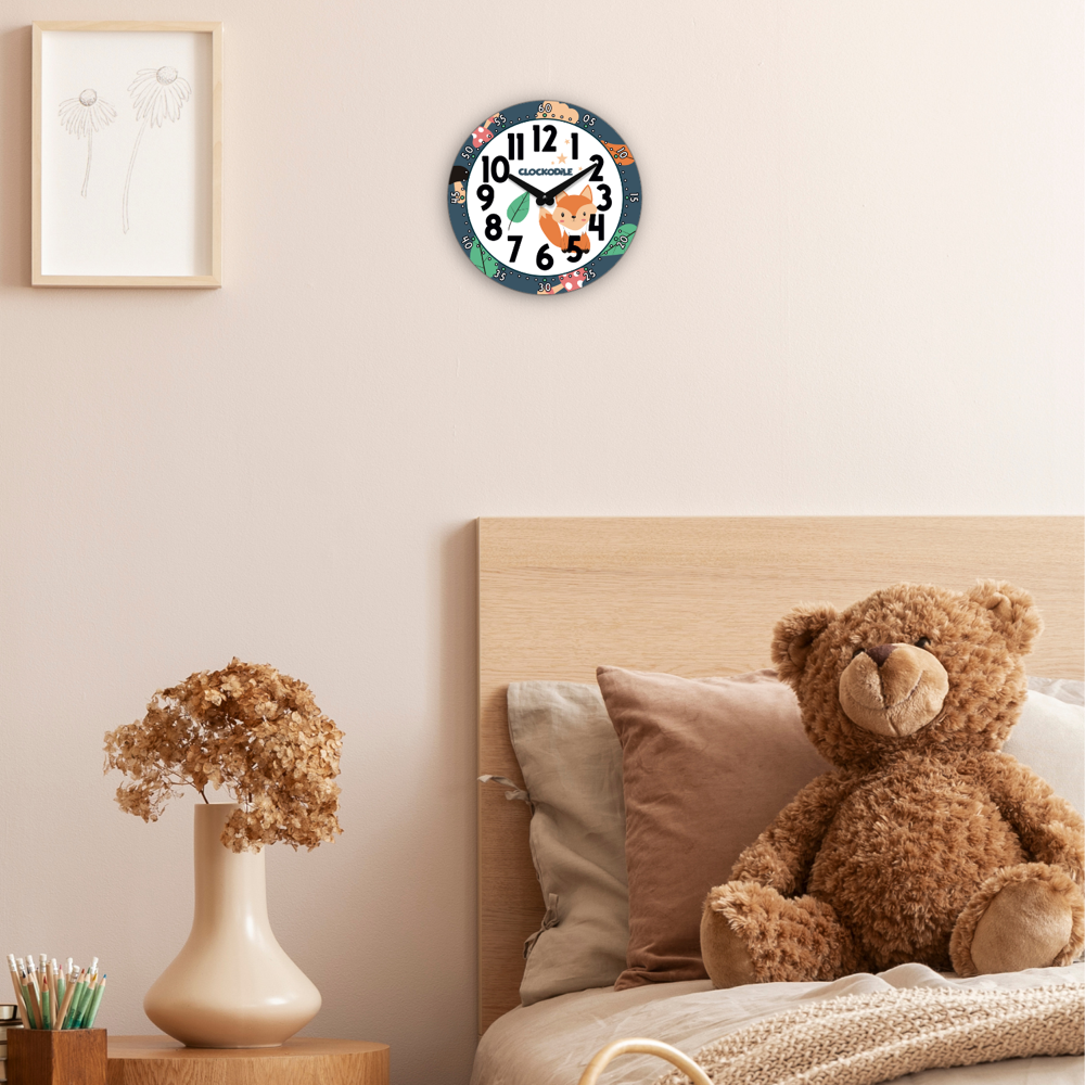 CLOCKODILE Dětské nástěnné hodiny modré s liškou ⌀25cm CCT0031