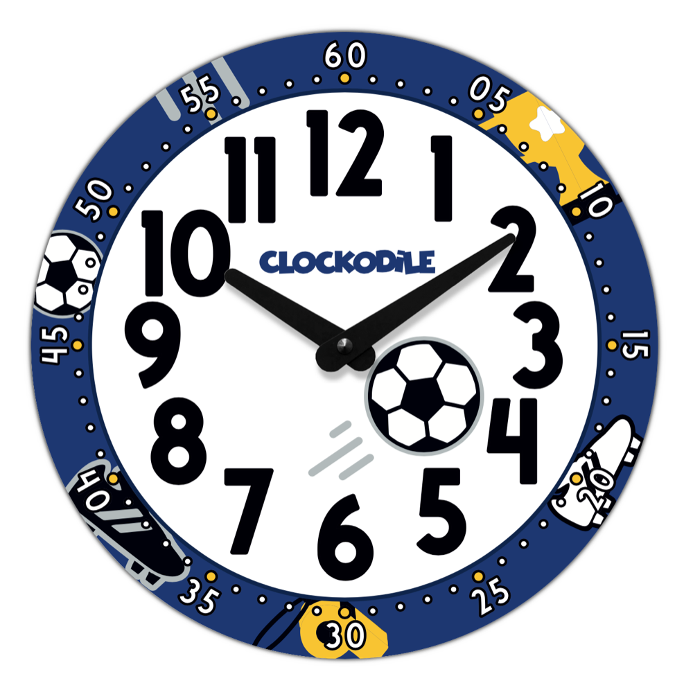 CLOCKODILE Dětské nástěnné hodiny modré - fotbal ⌀25cm