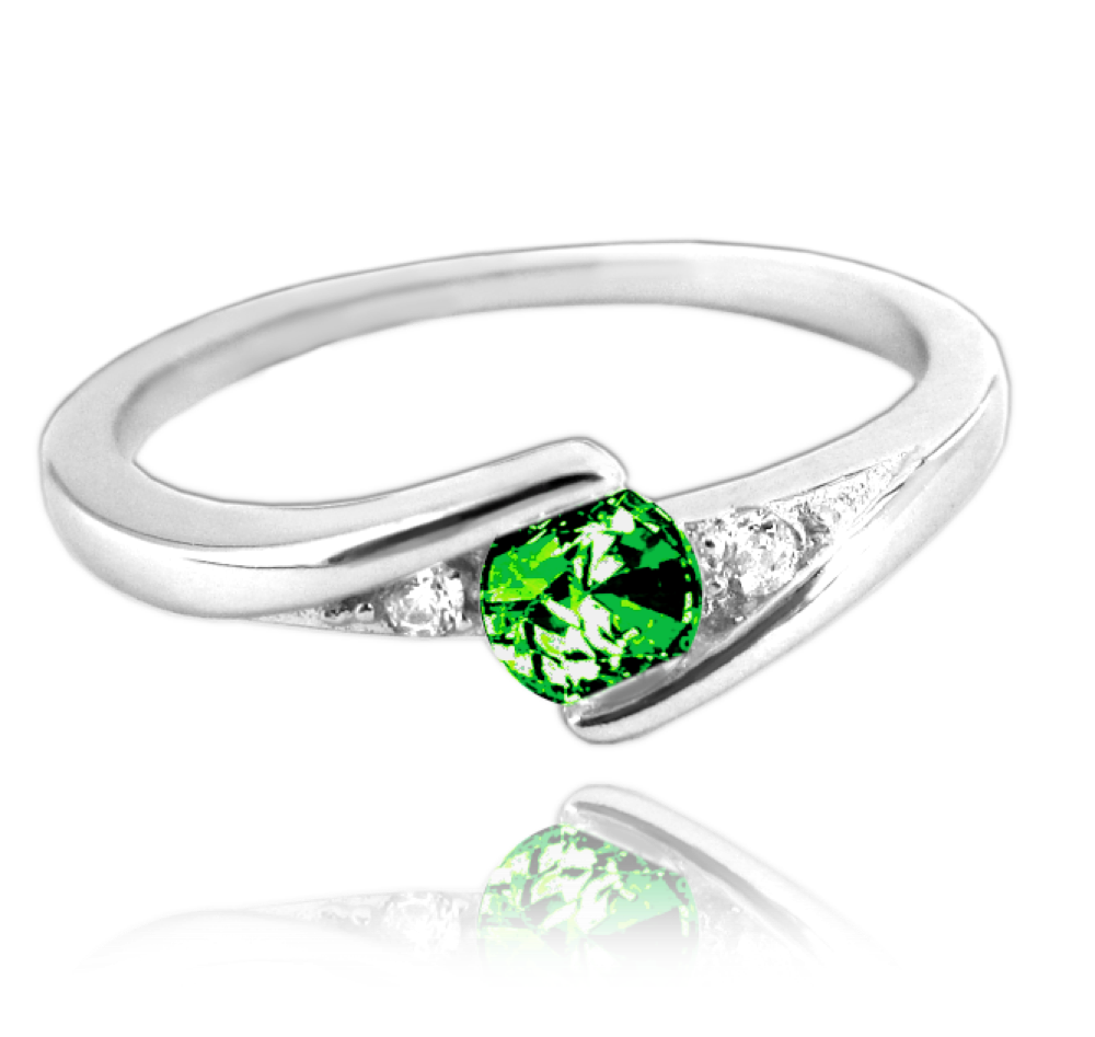 MINET Elegantní stříbrný prsten se zeleným zirkonem vel. 49
