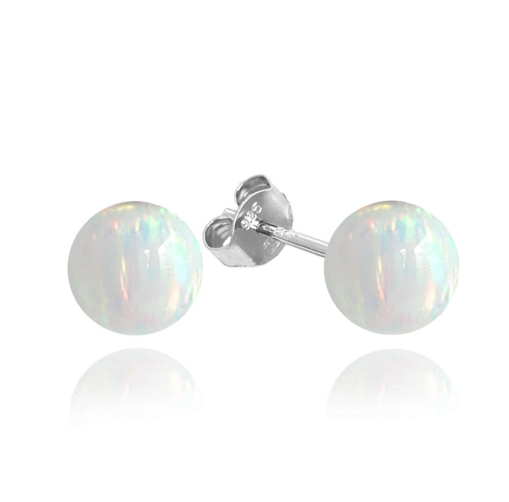 MINET Stříbrné náušnice KULIČKY s bílými opálky 8mm JMAS0151WE08