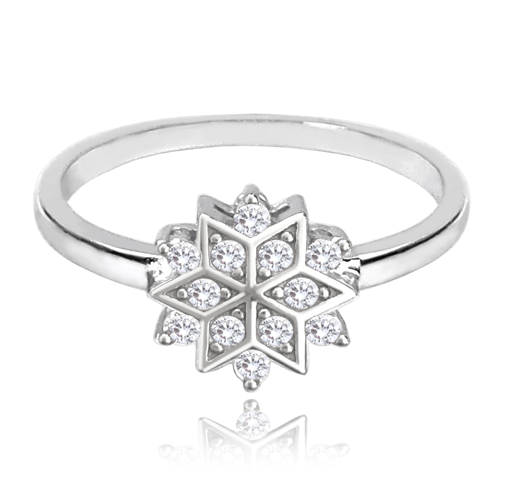 MINET Stříbrný prsten SNĚHOVÁ VLOČKA s bílými zirkony vel. 55 JMAS8043SR55