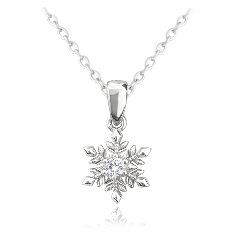 MINET Stříbrný náhrdelník SNĚHOVÁ VLOČKA s bílými zirkony JMAS8045SN45
