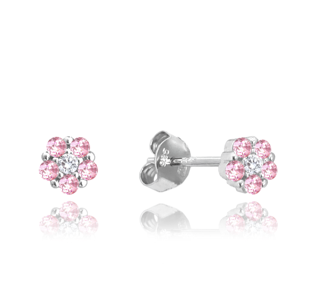 MINET Stříbrné náušnice KYTIČKY s růžovými zirkony JMAD0037PE01