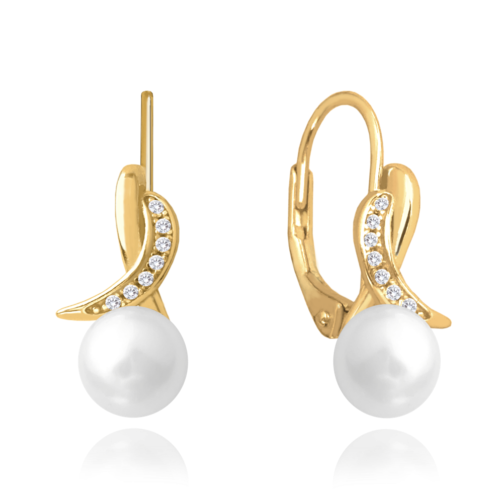 MINET Pozlacené luxusní stříbrné náušnice s bílou perlou a zirkony JMAS7039GE00