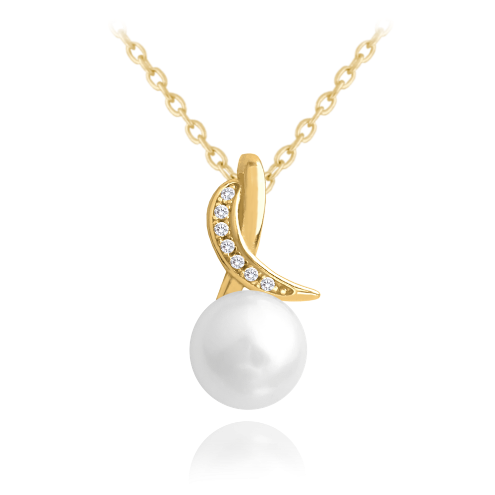 MINET Pozlacený luxusní stříbrný náhrdelník s bílou perlou a zirkony