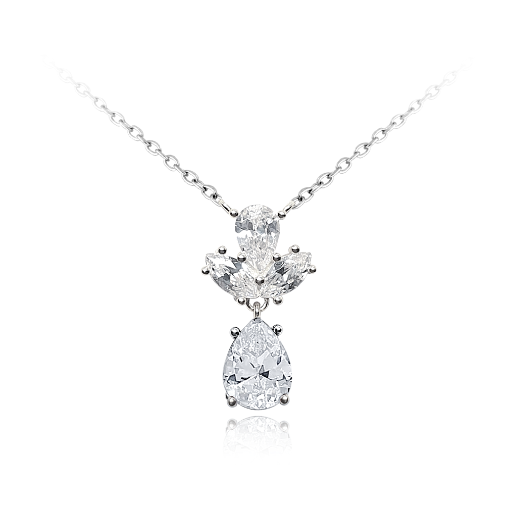 MINET Luxusní stříbrný náhrdelník s velkými bílými zirkony