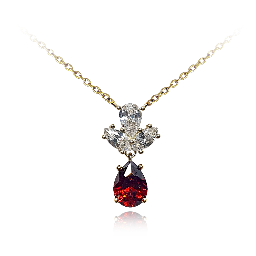 MINET Pozlacený luxusní stříbrný náhrdelník s velkým červeným zirkonem JMAS0178GN45