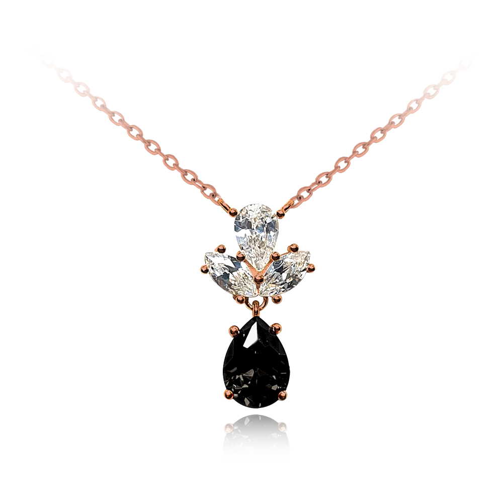 MINET Rose gold luxusní stříbrný náhrdelník s velkým černým zirkonem JMAS0178RN45