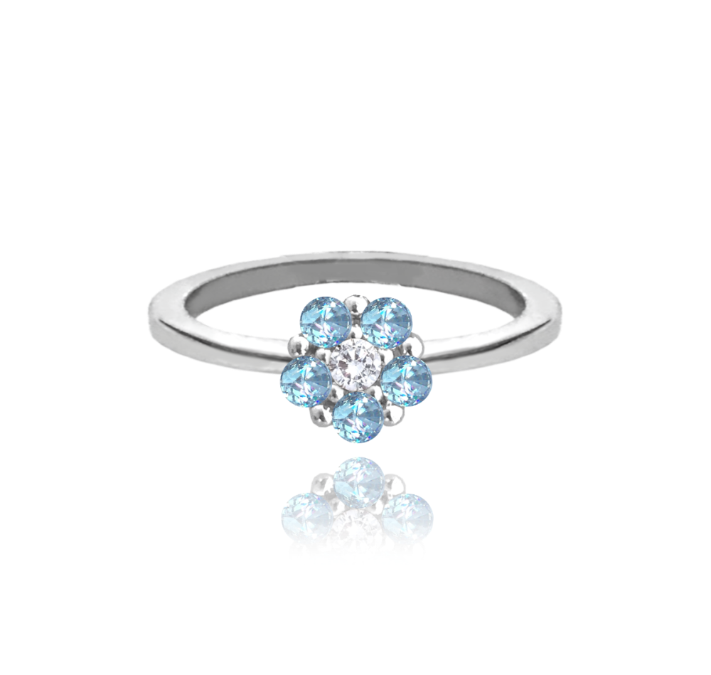 MINET Stříbrný prsten KYTIČKA se světle modrými zirkony vel. 46 JMAD0037AR46