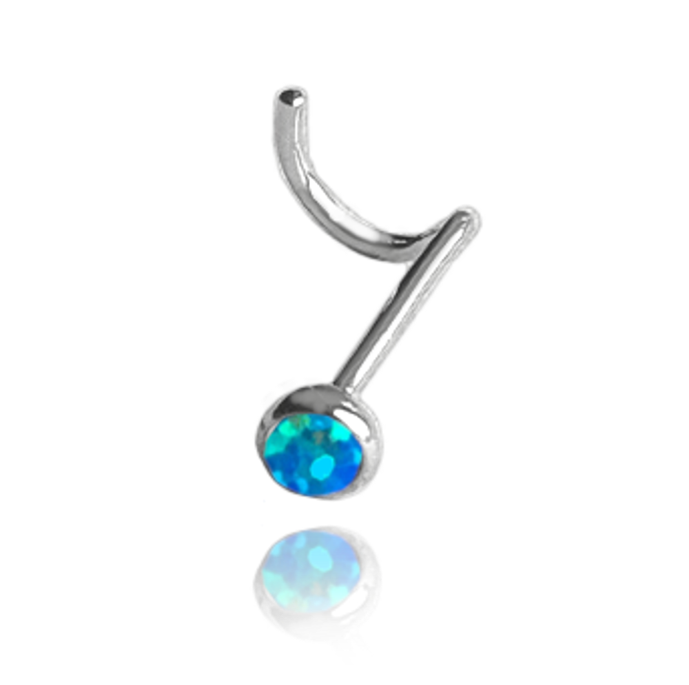 MINET Stříbrný piercing do nosu s modrýn opálem JMAN0406BE00
