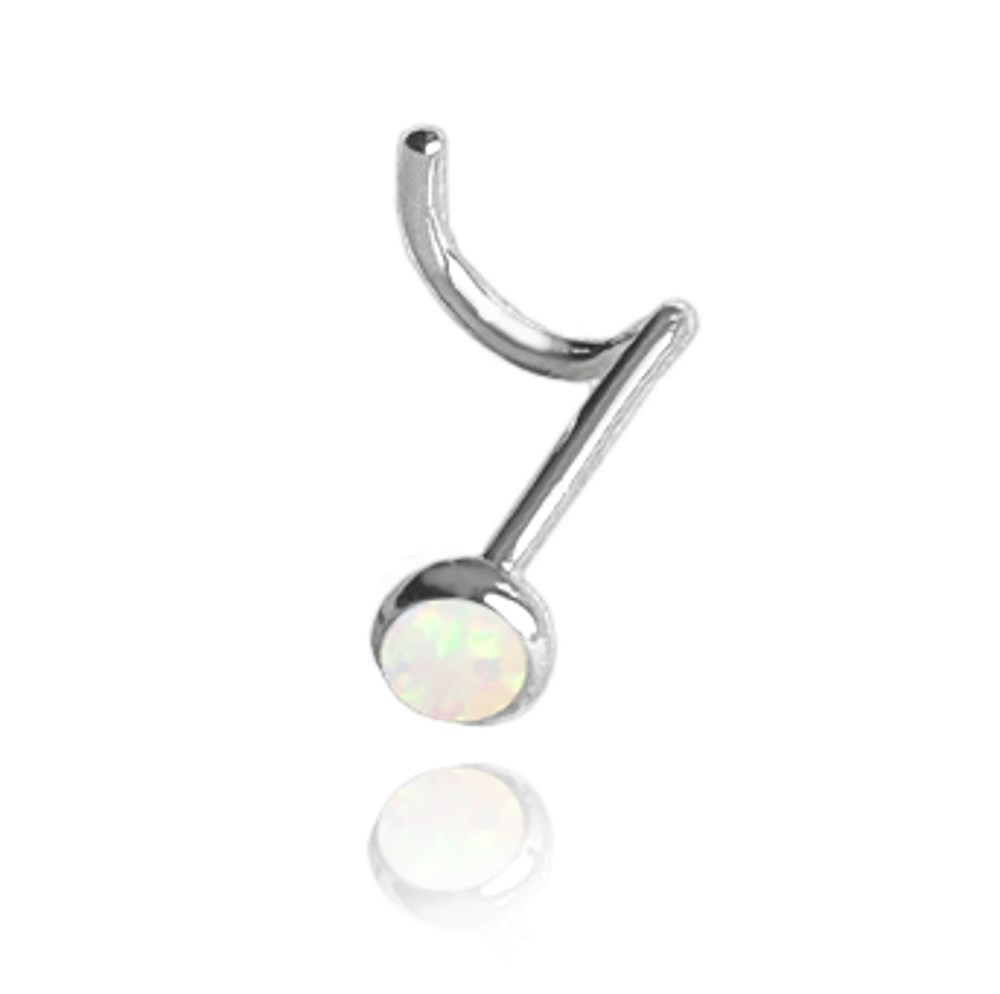 MINET Stříbrný piercing do nosu s bilým opálem JMAN0406WE00