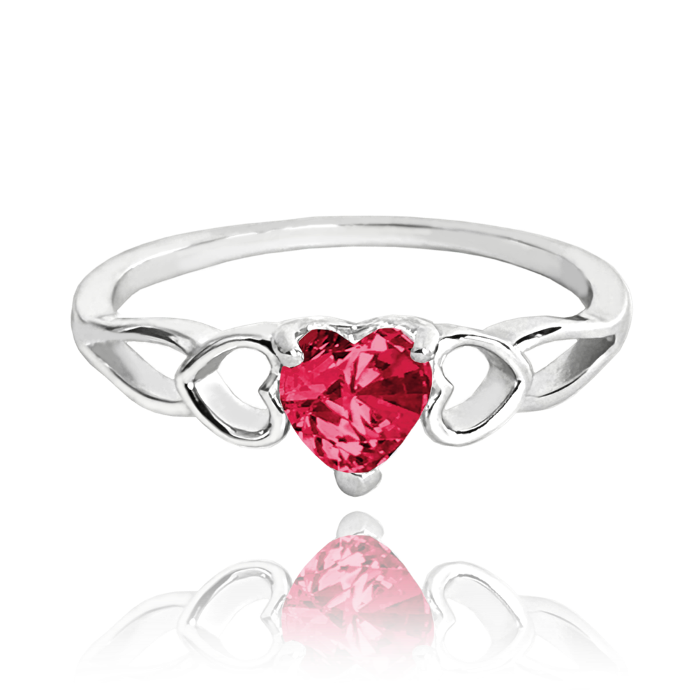 MINET Stříbrný prsten LOVE s červeným srdíčkovým zirkonem vel. 52 JMAS0181CR52