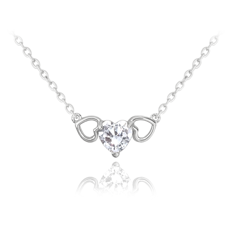 MINET Stříbrný náhrdelník LOVE s bilým srdíčkovým zirkonem JMAS0181SN45