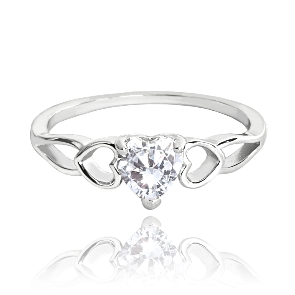 MINET Stříbrný prsten LOVE s bilým srdíčkovým zirkonem vel. 52 JMAS0181SR52