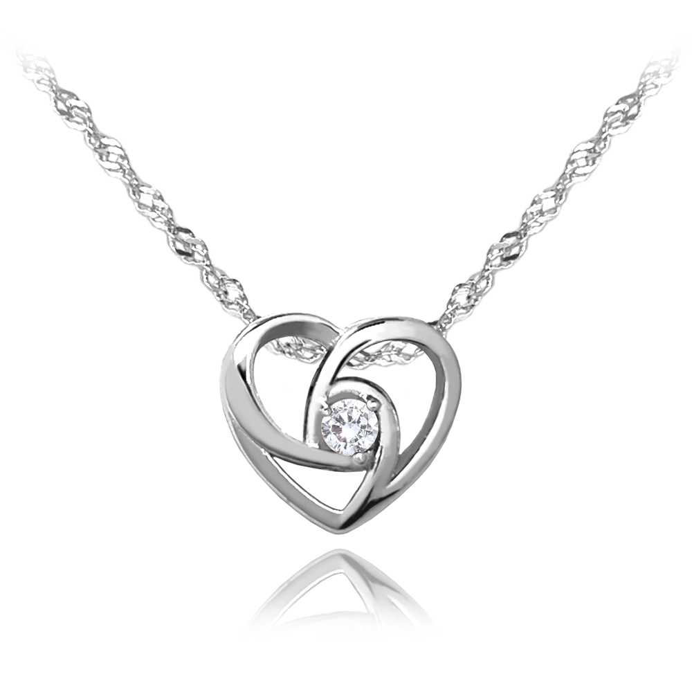 MINET Stříbrný náhrdelník se srdíčkem LOVE s bílým zirkonem JMAS0184SN45